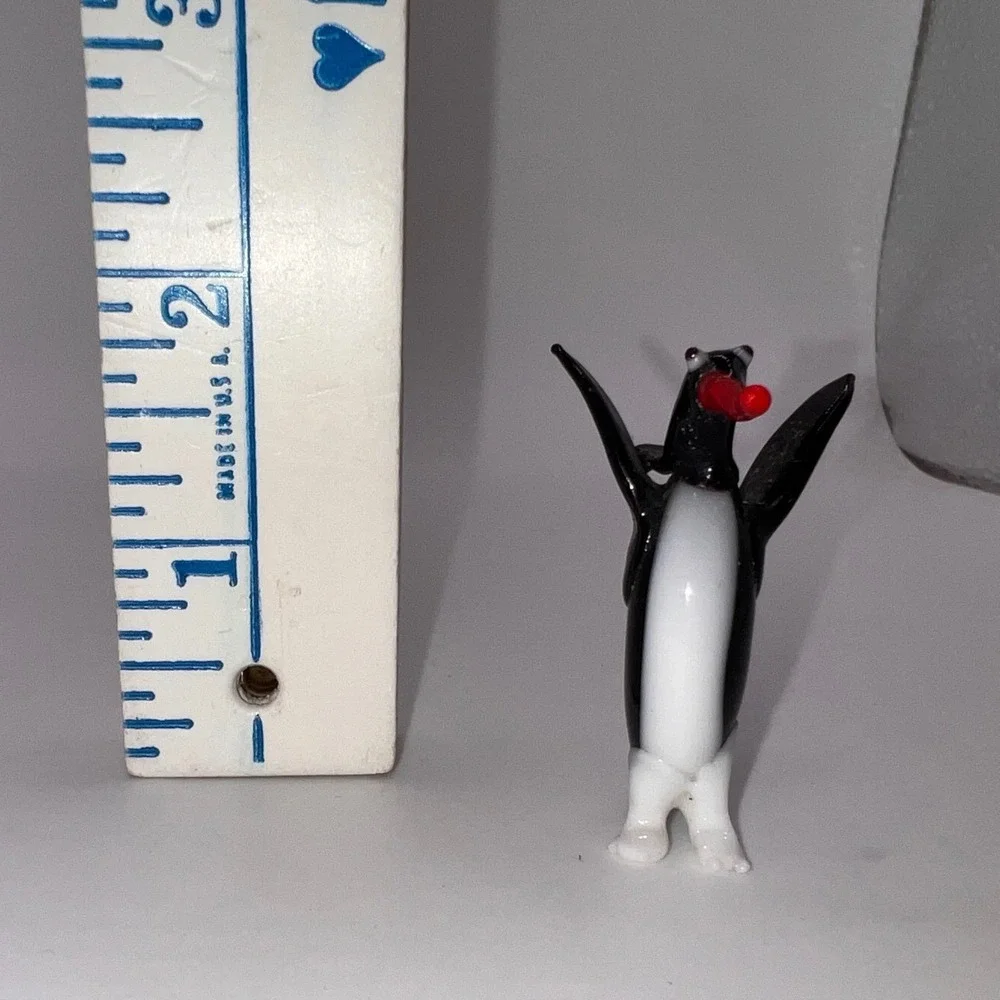 Vintage Hand-Blown Miniature Glass Penguin Figurine Trinket Shelf Tiny Animals